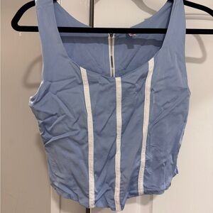 Blue Sleeveless Top with White Stripes